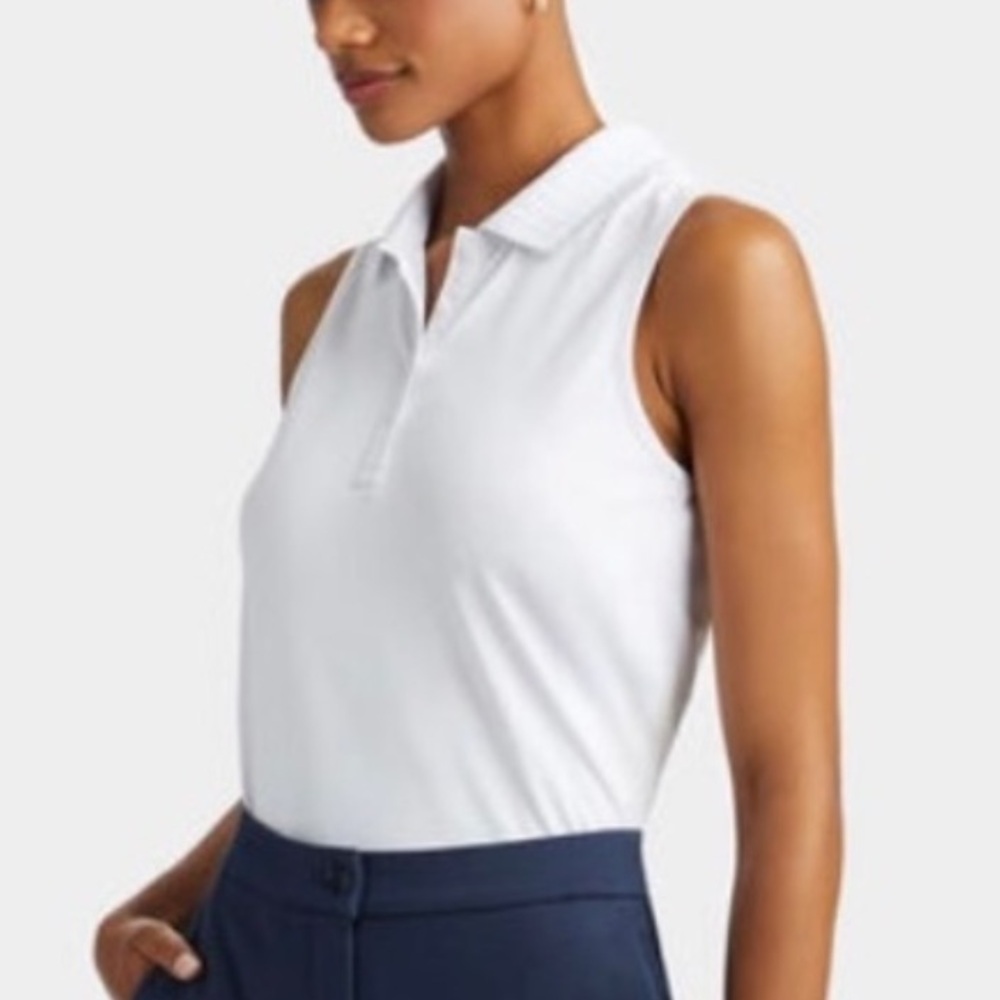 G/FORE Tipped Collar Pique Tech Sleeveless Polo in Snow Large